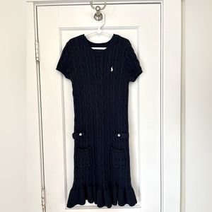 Ralph Lauren Cable-Knit Cotton Polo Sweater Dress NAVY Size L (12/14)